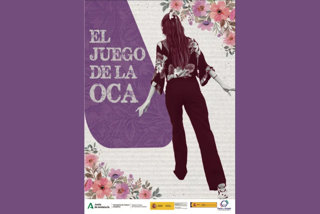 Portada de El juego de la oca de Atiende a tu juego, con una mujer de espaldas rodeada de flores