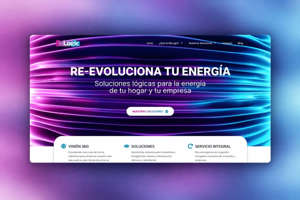 Web de BeLogic, autoconsumo, aerotermia y climatización eficiente