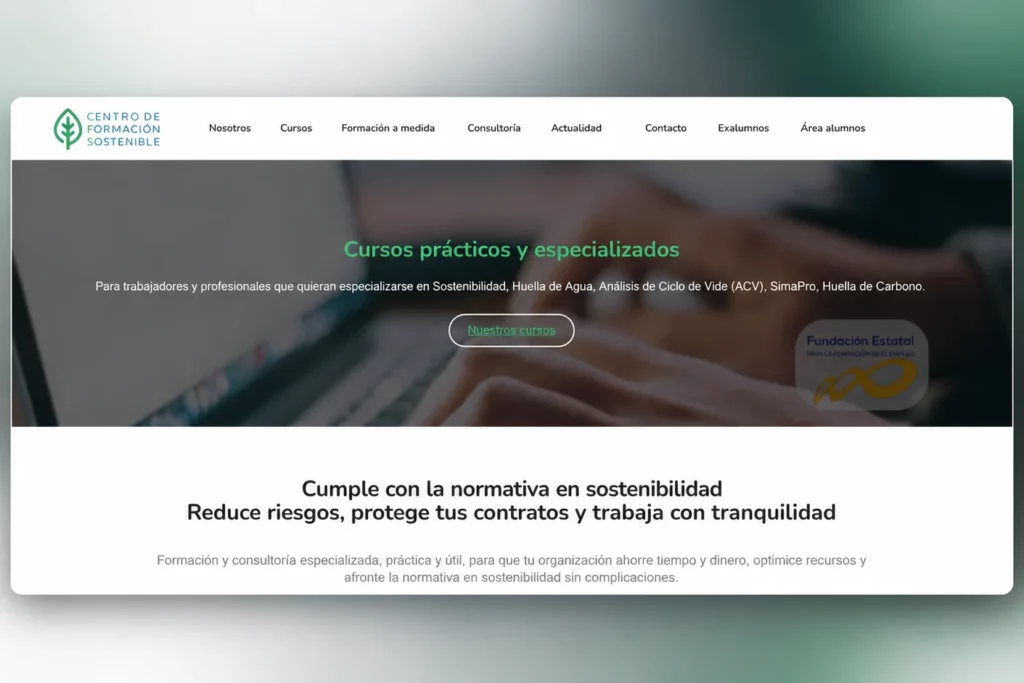 Portada de la web del Centro de Formación Sostenible: cursos prácticos y especializados en sostenibilidad
