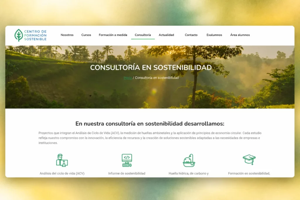 Página de consultoría en sostenibilidad del Centro de Formación Sostenible