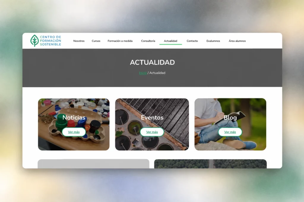Sección de actualidad del Centro de Formación Sostenible con noticias, eventos y blog