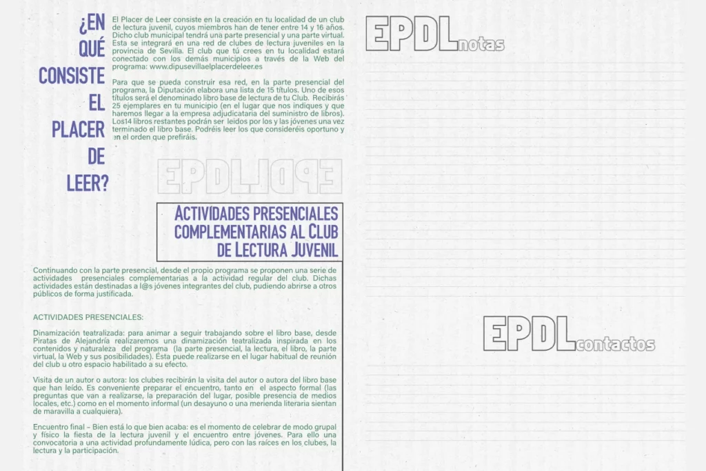 Interior del manual de El Placer de Leer: qué es el programa y las actividades presenciales del club de lectura juvenil