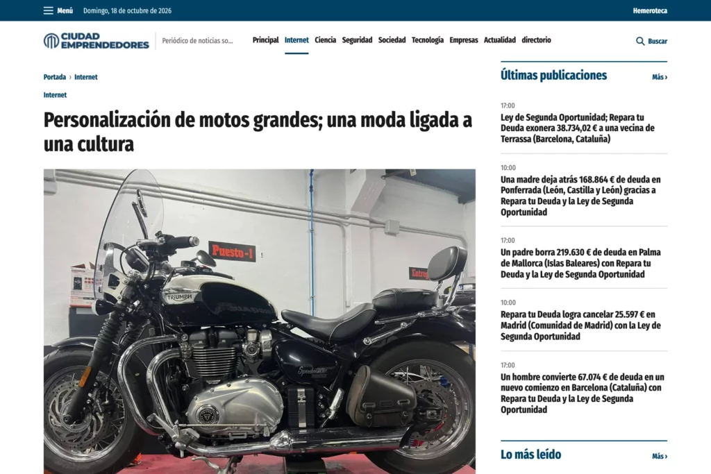 Noticia de Ciudad Emprendedores sobre la personalización de motos grandes, con una moto del taller Motorgoal