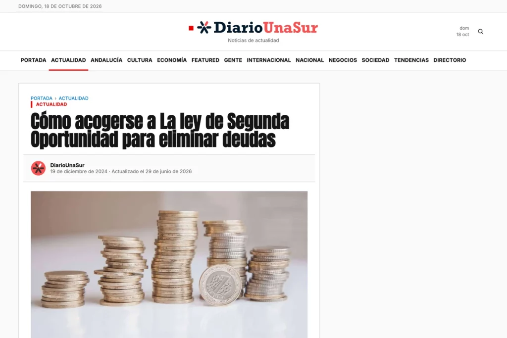 Noticia de Diario UnaSur sobre cómo acogerse a la Ley de Segunda Oportunidad para eliminar deudas